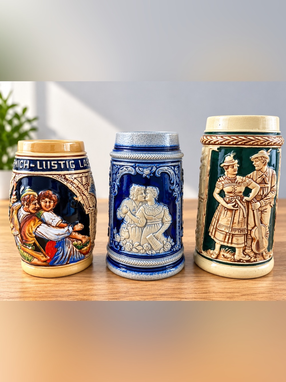 Vintage German Beer Stein Lot of 3 Original KING West Germany Relief Mugs